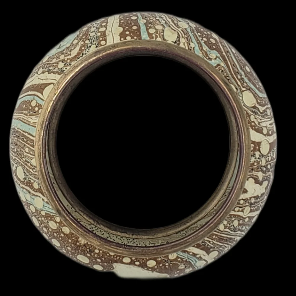 Vintage bangle bracelet brass‎ and enamel cream, aqua, tan